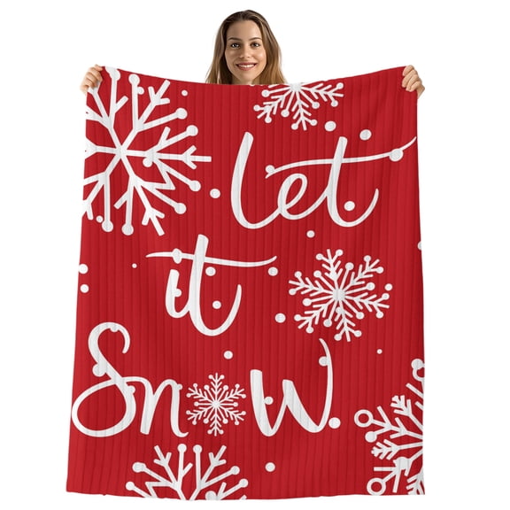 Christmas Red Throw Blanket, Flannel Fleece Blanket with Striped Design for Couch, Winter Snowflakes Merry Xmas New Year Soft Breathable All Season Plush Blankets for Sofa Office Chair 30"x40"