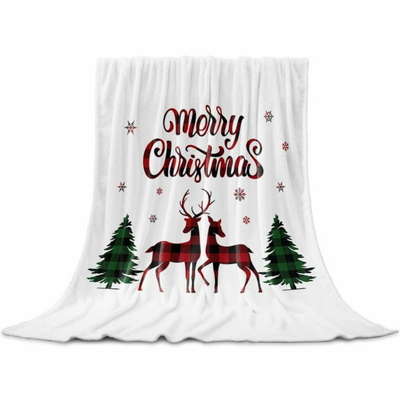 Christmas Red Throw Flannel Blanket 32x48In Plaid Elk Tree Christmas Reindeer Super Soft Cozy Bed Blanket, Lightweight Plush Fuzzy Bed Throw for Bedroom Sofa Couch Living Room