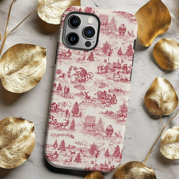 Christmas Red Toile de Jouy Holiday Aesthetic Winter iPhone Case 17 to 11 Pro Max
