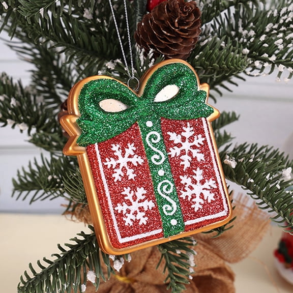 Christmas Red Train Bell & Gift Box Ornament – Hanging Decor for Trees, Dress-Up Props for Holiday Spaces, Durable Material, Jingle Bell Detail Adds Festive Sound, Perfect for Indoor Decor, C
