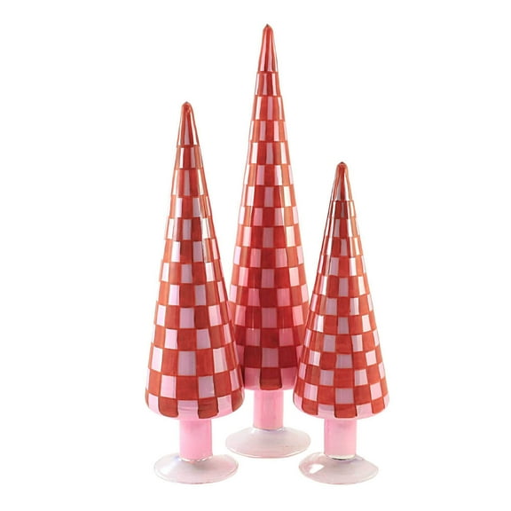 Cody Foster 18.25In Red Trees St/3, Glass, Checkered Glass Tree Cd1624r