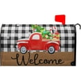 thumbnail image 1 of Christmas Red Truck Car Tree Snowflake Mailbox Covers Magnetic Standard Size 25.5" X 21",Black and White Buffalo Plaid Welcome Mailbox Wraps Post Letter Box Cover for Holiday Garden Yard Decor, 1 of 1