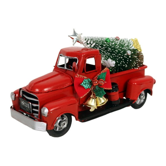 Christmas Red Truck Decor Ornaments Decorative Pickup Truck Model for Office Porch New Year Tabletop