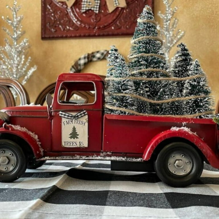 Red Metal Christmas Tree Farm Pickup Truck Decoration Red Metal Christmas Tree Farm Pickup Truck Decoration