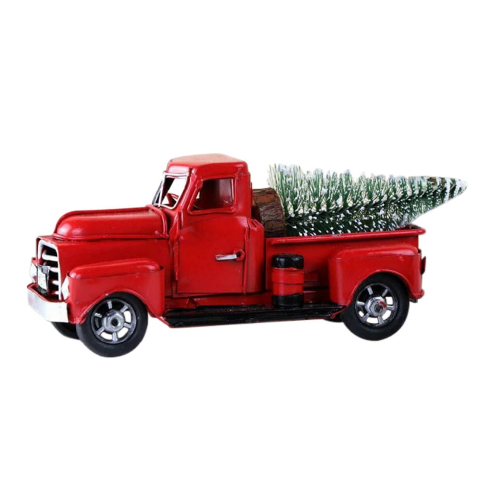 Red Metal Christmas Tree Farm Pickup Truck Decoration Red Metal Christmas Tree Farm Pickup Truck Decoration