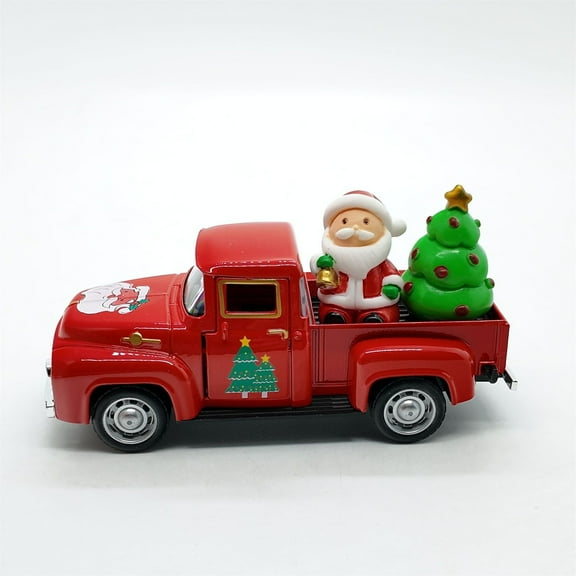 Christmas Red Truck Decoration,Vintage Farmhouse Metal Trucks Green Red Pickup Tiered Tray Decor for Tabletop Home Kitchen Centerpiece Decorations,Christmas Truck with Mini Santa Tree Decor