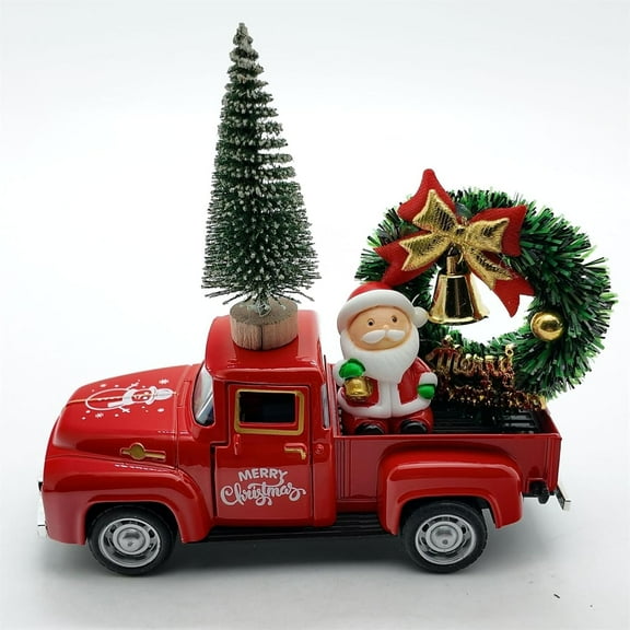 Christmas Red Truck Decoration,Vintage Farmhouse Metal Trucks Pickup Tiered Tray Decor for Tabletop Home Kitchen Centerpiece Decorations,Christmas Truck with Santa Weath Decor (Blue)