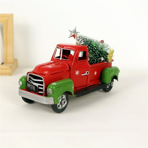 Christmas Red Truck Decoration,Vintage Farmhouse Metal Trucks Pickup Tiered Tray Decor for Tabletop Home Kitchen Centerpiece Decorations,Christmas Truck with Xmas Tree Decor