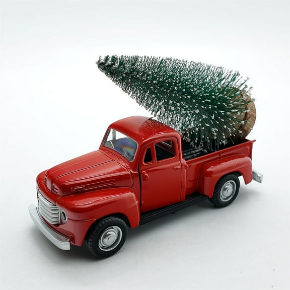 Christmas Red Truck Decoration,Vintage Farmhouse Metal Trucks Pink Green Red Pickup Tiered Tray Decor for Tabletop Home Kitchen Centerpiece Decorations,Christmas Pickup Truck with  Decor