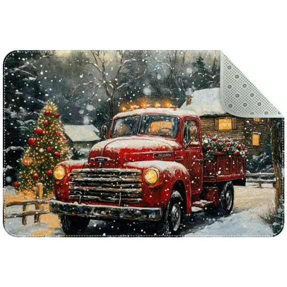 Christmas Red Truck Entryway Rug, 2x3 Area Rug Indoor Door Mat Non-slip Washable Floor Carpet Rug for Bedroom Office Dining Room Bathroom