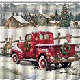 Christmas Red Truck Farmhouse Winter Scene Shower Curtain with Deer and