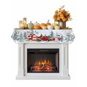 Christmas Red Truck Fireplace Mantle Scarf Pine Tree Winter Branches Xmas Farmhouse Mantel Cover Runner Fireplace Cloth for Holiday Party Home Living Room Decor 60 x 17 Inch
