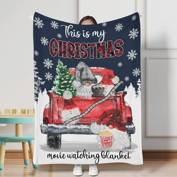 Christmas Red Truck Gnome Snowflake Throw Blanket Blue, Xmas Movie Watching Soft Warm Flannel Fleece Blankets Bed Sofa Couch, Winter Farmhouse Holiday Home Bedroom Bedding Decorations 40x50