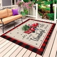thumbnail image 1 of Christmas Red Truck Outdoor Rug 6x9 Ft, Non Slip Washable Area Rug, Buffalo Plaid Xmas Tree Snowflakes Patio Rugs Carpet Runner, Large Floor Mat for Indoor/Outdoor Deck Porch Camping, 1 of 8