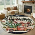 thumbnail image 1 of Christmas Red Truck Round Rug 5ft Washable Circle Kitchen Rugs Non Slip Winter Farmhouse Rustic Xmas Tree Large Area Rug Indoor Floor Carpet for Bedroom Living Room Home Office Dining Room Nursery, 1 of 8