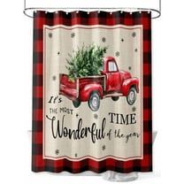 Christmas Red Truck Shower Curtain Set ，Waterproof Fabric Shower Curtains Winter Tree Snowflake Red Plaid Linen Shower Curtains for Bathroom,Bathroom Decor 36"x78"
