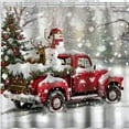 Christmas Red Truck Shower Curtain with Deer and Snowman Festive