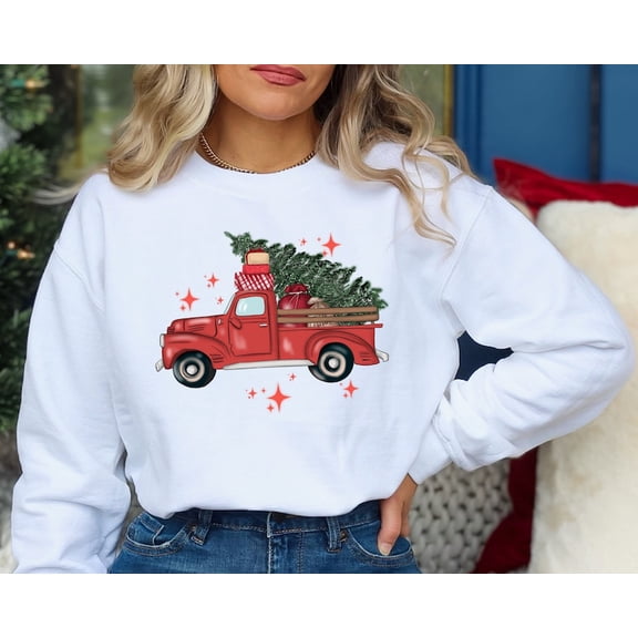 Christmas Red Truck Sweatshirt, Christmas Sweatshirt, Merry Christmas Truck Hoodie , Funny Christmas Sweat,Christmas Gift, Christmas Present