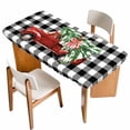 thumbnail image 1 of Christmas Red Truck Table Cloths for 5 Foot Rectangle Tables, Xmas Tree Bow Farm White Black Plaid Patio Waterproof Elastic Fitted Tablecloths, Washable Rectangular Table Cover for Camping, 1 of 8