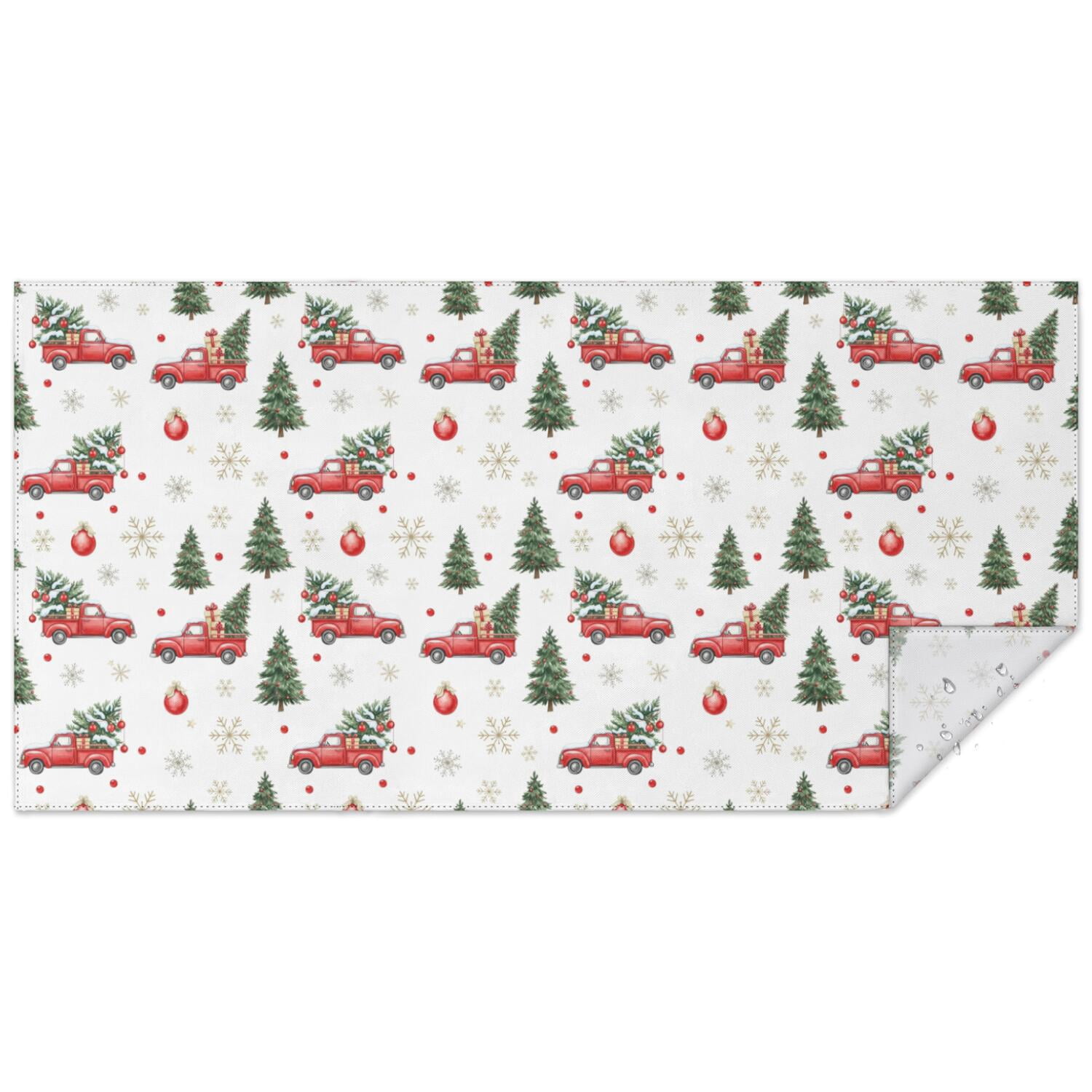 Christmas Red Truck Tree Ornament White Pattern Rectangular Tablecloth ...