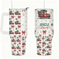 Christmas Red Truck Tumbler with Lid and Straw, Jingle All the Way Holiday Insulated Cup Gift