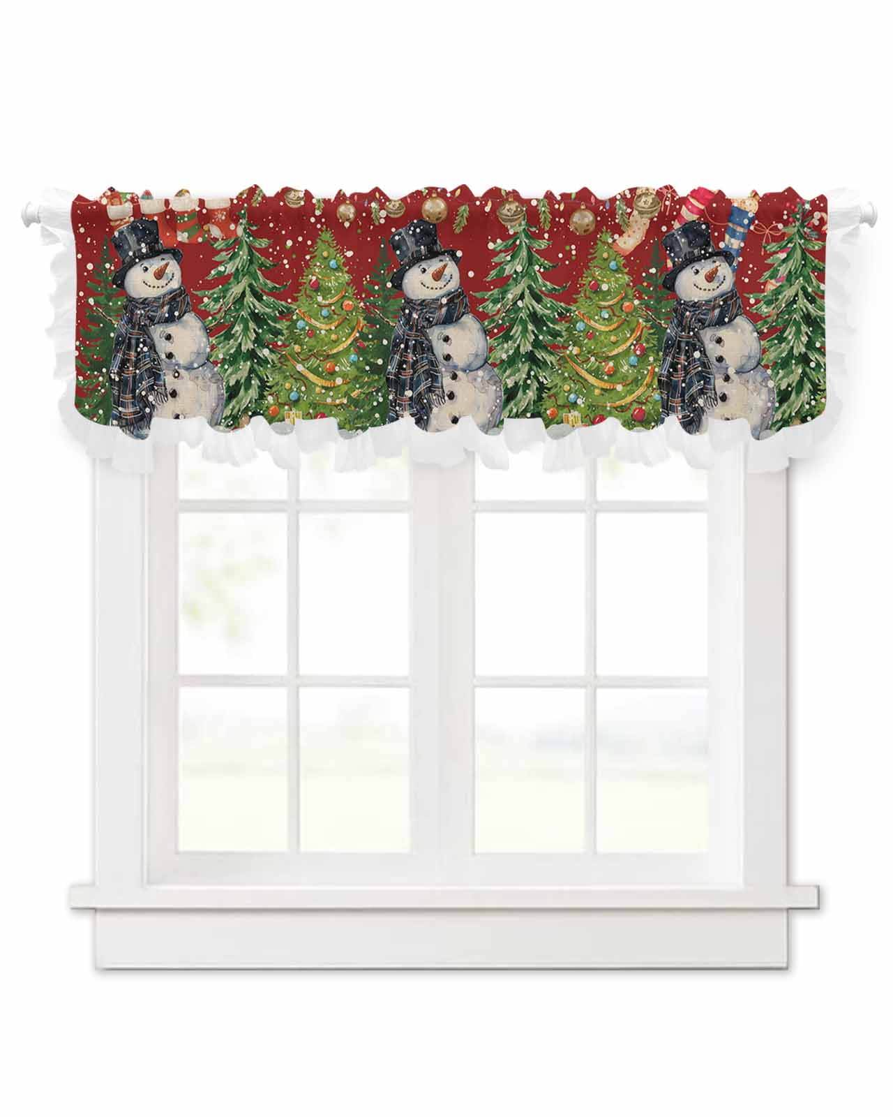 Christmas Red Valance Curtains for Window/Kitchen/Bathroom/Café, Winter