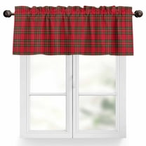 Christmas Red Valances for Windows, 42 x 12in, and Green Buffalo Plaid Rod Pocket Kitchen Valance Curtain Light Filtering Window Treatments for Living Room Bedroom, 1 Panel