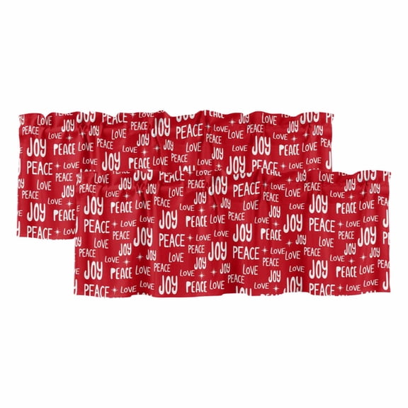 Christmas Red Valances for Windows, Decorative Rod Pocket Window Valance Curtains, Peace Love Xmas Holiday Short Curtain Drapes for Kitchen/Bathroom/Living Room, 2 Panels, 42" W x 12" L