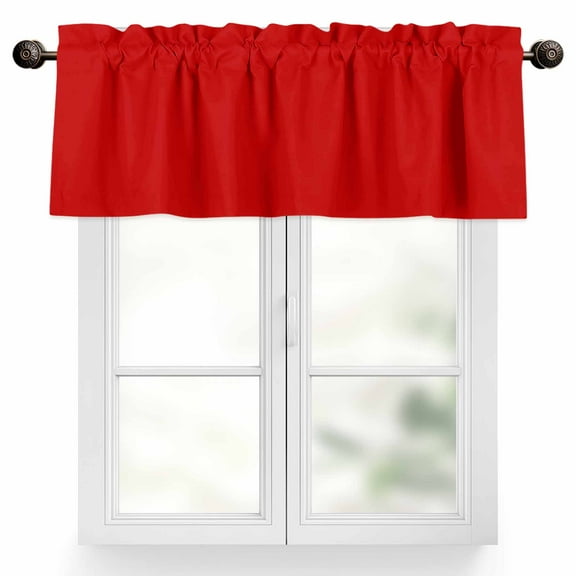 Christmas Red Valances for Windows, 42 x 12in, Rod Pocket Kitchen Valance Curtain Light Filtering Window Treatments for Living Room Bedroom, 1 Panel