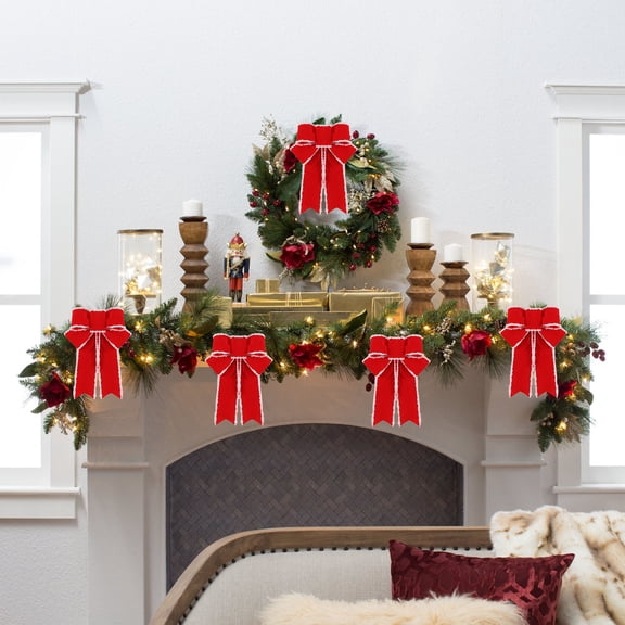 Taicans Christmas Red Velvet Bows (11.02×7.09in) - Festive Tree Topper & Wreath Decor for Indoor/Outdoor Use,Reusable Holiday Ribbon Bows for Front Door/Mantle Decor