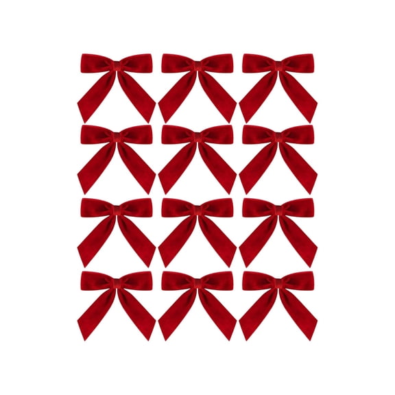 Christmas Red Velvet Bows, Set of 12 Small Decorative Bows for Wreaths Trees and Gift Wrapping