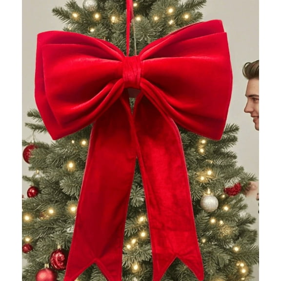 Christmas Red Velvet Christmas Bow, 19*28 inch Large Christmas Tree Topper Bow, Oversized Xmas Velvet Ribbon Gift Bow, Christmas Bows for Christmas Home Wreath Tree Decoration