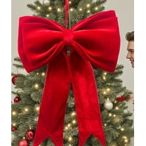 Christmas Red Velvet Christmas Bow, 19*28 inch Large Christmas Tree Topper Bow, Oversized Xmas Velvet Ribbon Gift Bow, Christmas Bows for Christmas Home Wreath Tree Decoration