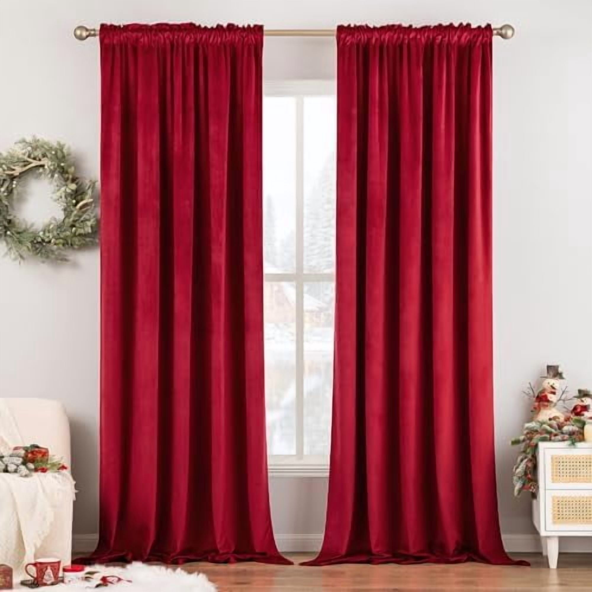 Christmas Red Velvet Curtains Thermal Insulated Blackout Curtain Drapes — free download