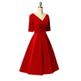 thumbnail image 1 of Christmas Red Velvet Midi Dress Handmade V Neck Evening Party Wear Dress, 1 of 4