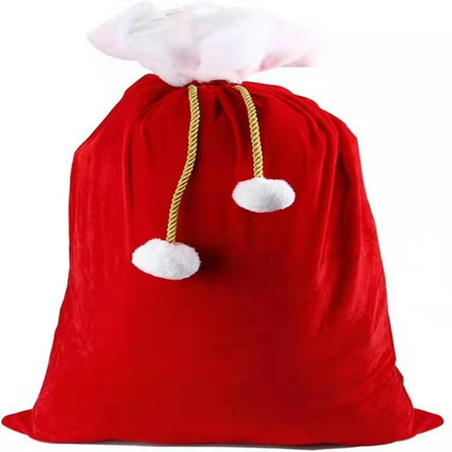 Christmas Red Velvet Santa Claus Bags with Drawstring Cord, Extra Large Velvet Santa's Present