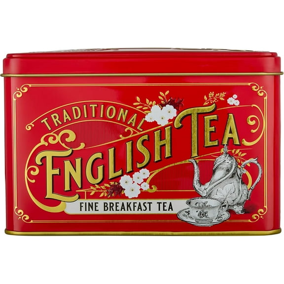 Christmas Red Vintage Victorian Tin, English Breakfast Black Tea Bags, 40 Count