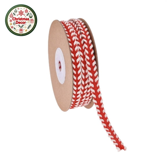Christmas Red White Braided Twine Roll,9.84Yards Knitted Cord Ribbon DIY Bow Pendant for Gift Wrapping,Sewing Decor,Holiday Decoration Floral Bouquet Wreaths,Xmas Tree Ornaments
