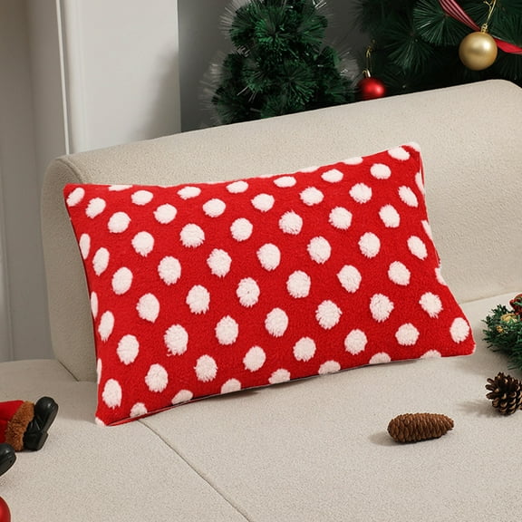 Christmas Red and White Polka Dots Pillowcases, Plush Jacquard Cushion Covers, Festive Holiday Decor Pillowcases for Living Room Sofa Bed, Soft Decorative Cushion Covers