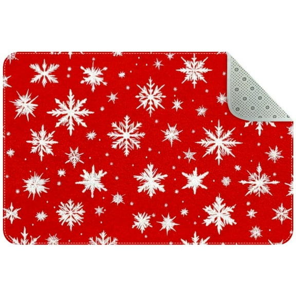 Christmas Red and White Snowflakes and Stars Pattern Entryway Rug, 2x3 Area Rug Indoor Door Mat Non-slip Washable Floor Carpet Rug for Bedroom Office Dining Room Bathroom