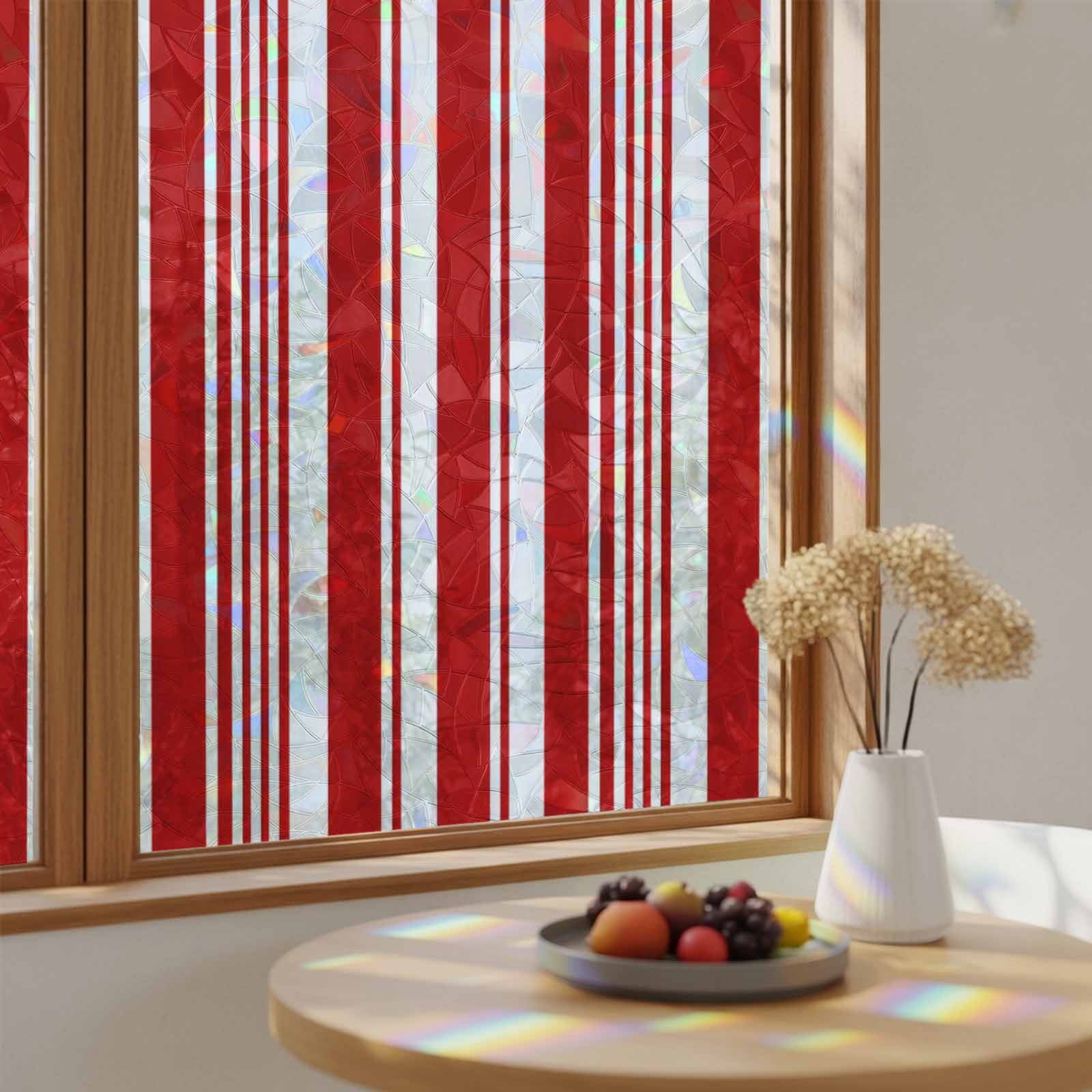 Window 98 Red Christmas Red White Vertical Stripes Window Privacy Film,Heat Control ...