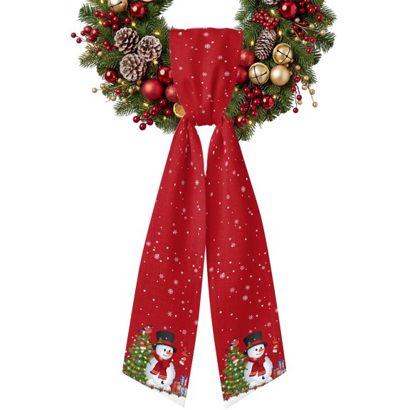 Christmas Red Wreath Sash for Front Door, Xmas Snowman Pine Tree Cardinal Bird Snowflake Decorative Sash for Wreath, Garland Ribbon Accessories for Party Yard Doorway Porch Wall Indoor Outdoor Decor