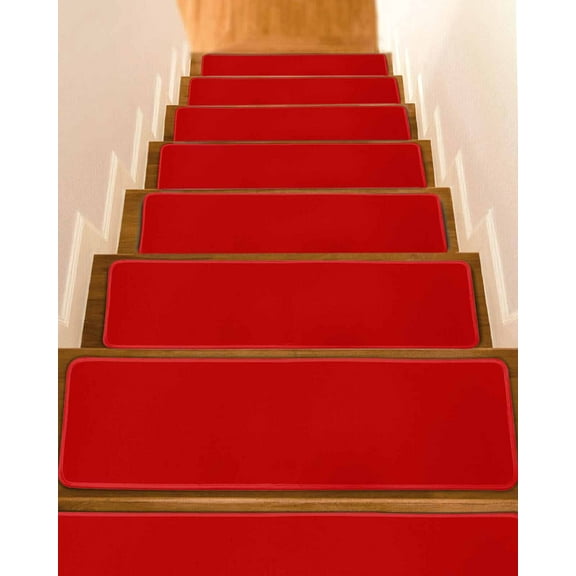 Christmas Red Xmas, Stair Treads for Wooden Steps Indoor Runner Rug Carpet, Classic Asian Chinese Antique Colored Art Decor 4 Pieces Peel and Stick Staircase Step Treads Covers Door Mats 30"x8"