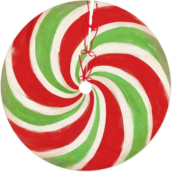 Christmas Red and Green Tree Skirt, 36 Inch Candy Swirl Stripe Trees Mat for Winter Merry Christmas Halloween Indoor Home Holiday Party Decorations