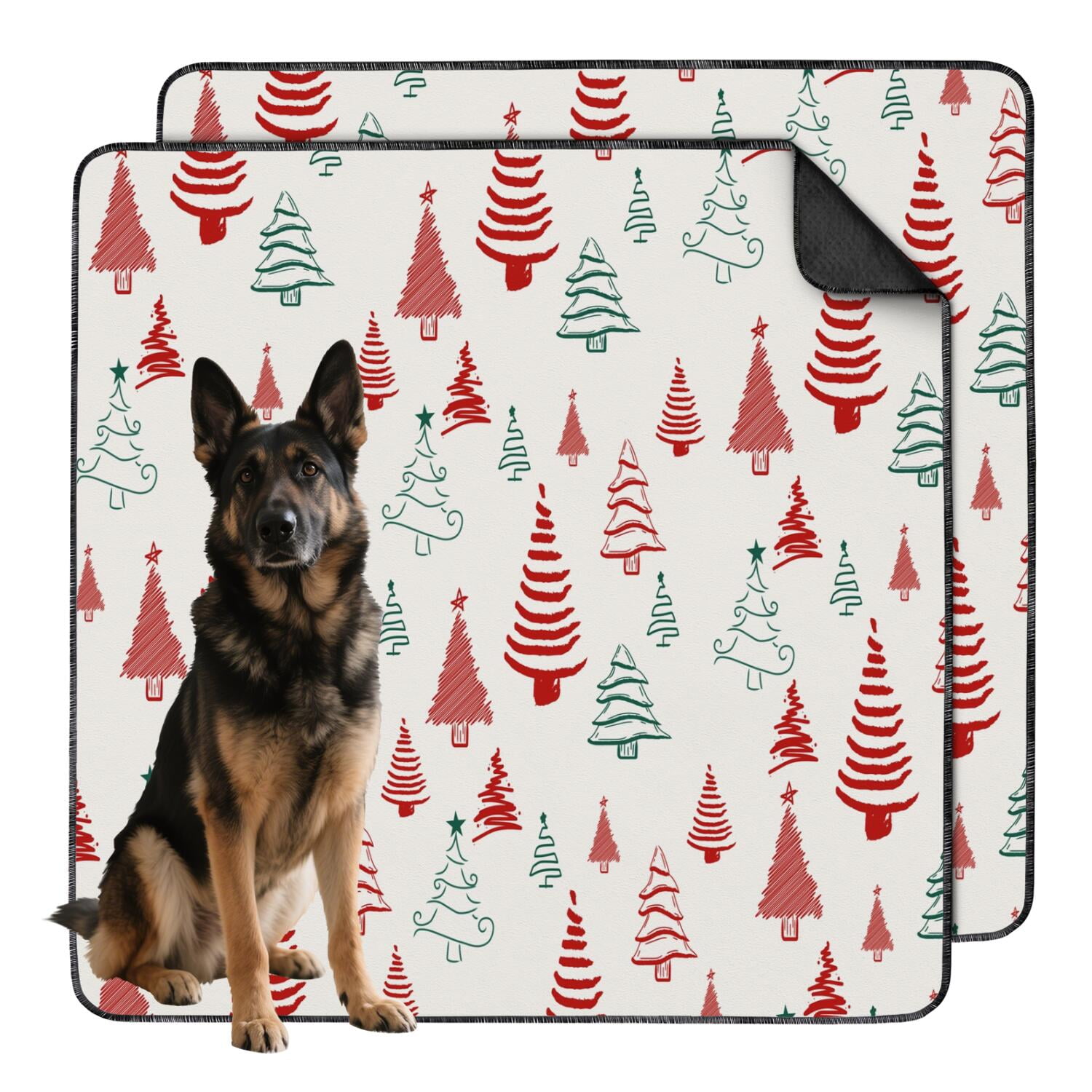 Christmas Red and Green Washable Dog Pads 48"x48" 2-Pack, Super Absorbent Reusable Puppy Pee Mats with Holiday Themes for Large Area Management