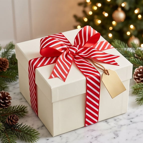 Christmas Red and White Stripe Polyester Grosgrain Ribbon for Gift Wrapping, Holiday Bows and Crafts