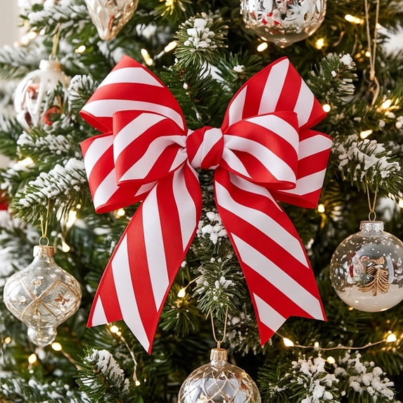 Christmas Red and White Stripe Polyester Grosgrain Ribbon for Gift Wrapping, Holiday Bows and Crafts