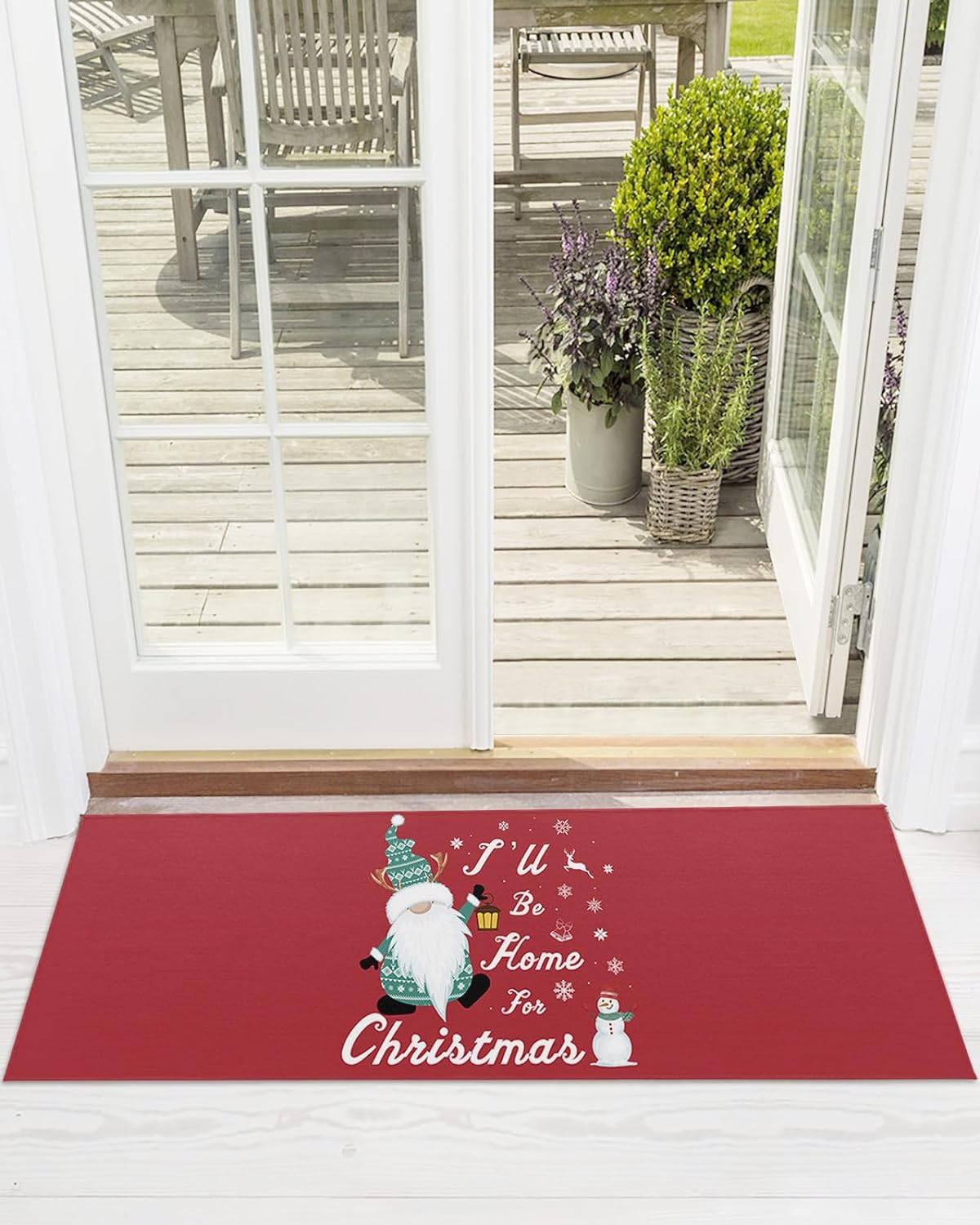 Christmas Red and White Stripe Texture Polyester Mat Non Slip