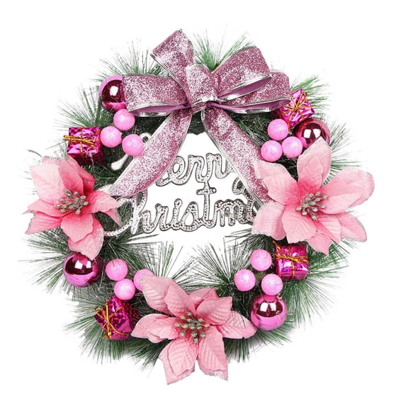 Christmas Reef Pine Tree Wreath, Pre-Lit Blue and White Artificial Christmas Wreath with Ornaments, Pine Cones, Berries, Bow for Front Door, Wall, Window Decor Valentine decorations