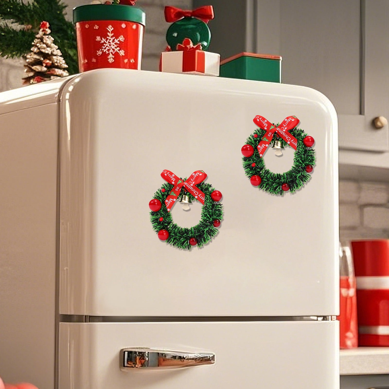 Christmas Refrigerator Decorating Magnetic Wreath Refrigerator Sticker ...